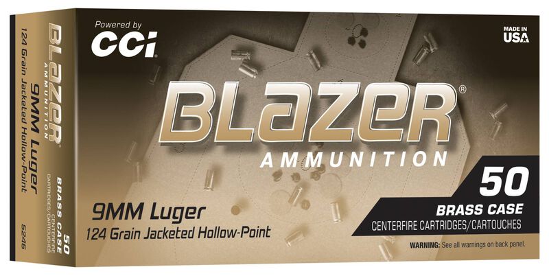 CCI Blazer Brass 9mm Luger 124gr Jacketed Hollow Point - 50 Rounds