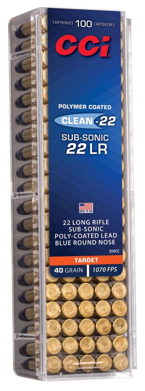 CCI Clean-22 Subsonic - .22 LR, 40 Grain Polymer-Coated RN, 100 Rounds