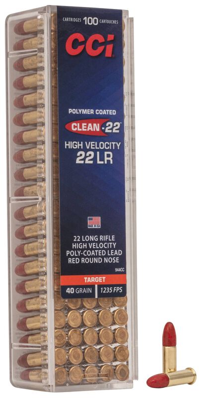 CCI Clean-22 High Velocity - .22 LR, 40 Grain Polymer-Coated RN, 100 Rounds