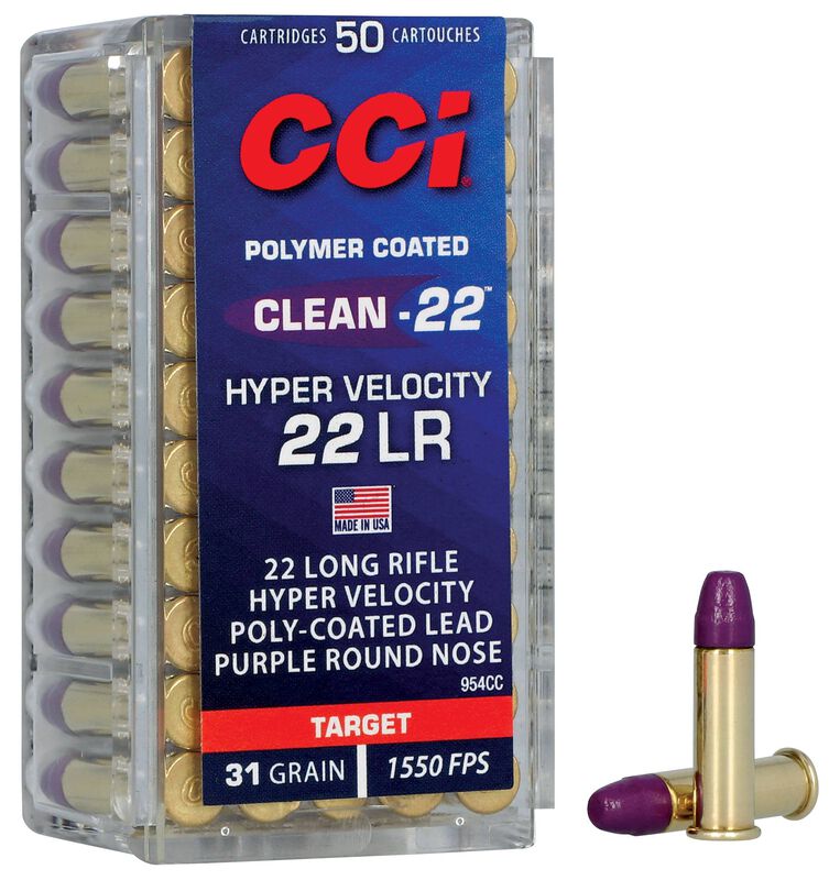 CCI Clean-22 Hyper Velocity - .22 LR, 31 Grain Polymer-Coated RN, 50 Rounds