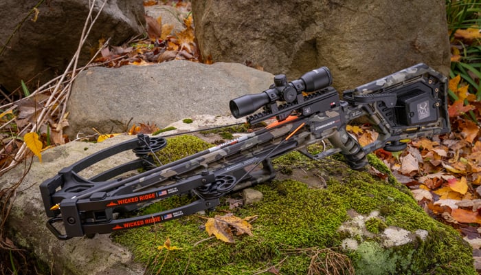 Wicked Ridge Commander 400 crossbow in Peak XT camo with Pro-View 400 scope