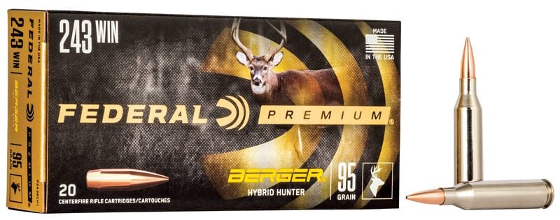 Federal 243 Win 95GR Berger Hybrid Hunter Ammo