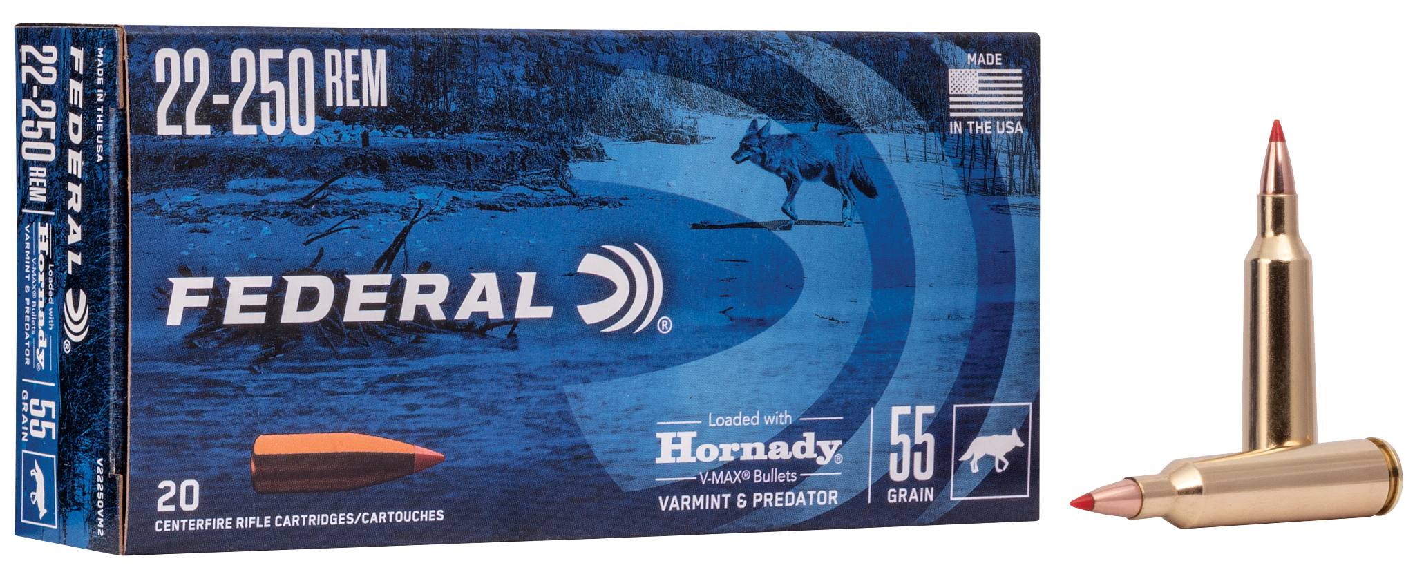 Federal Varmint & Predator 22-250 Rem 55GR V-max product image