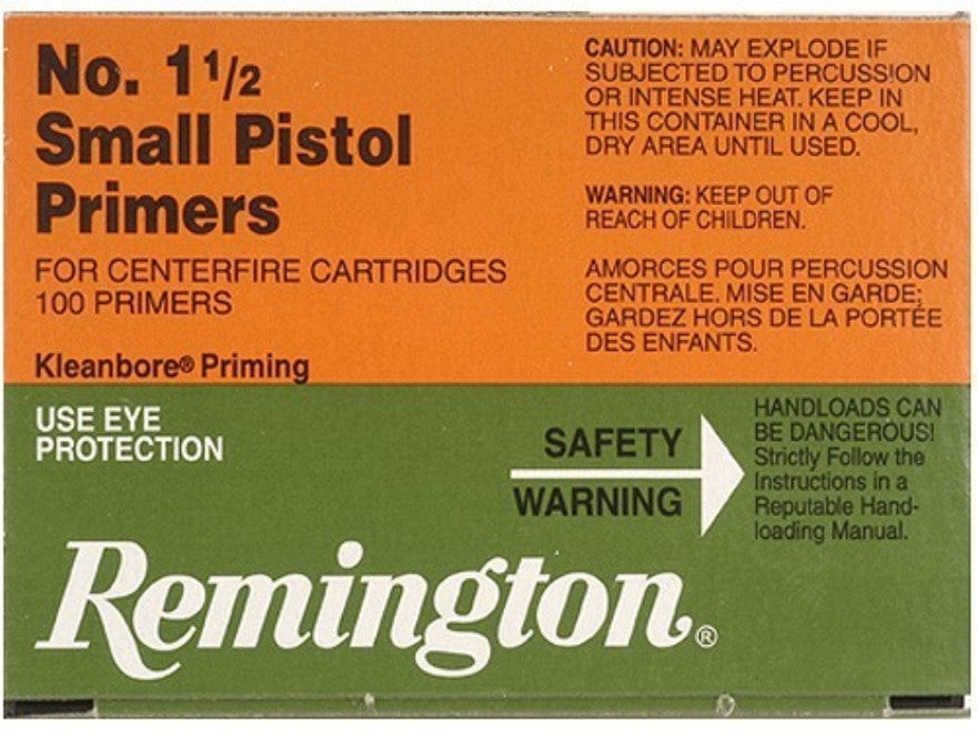 REMINGTON NO. 1 1/2 SMALL PISTOL PRIMERS 100 PACK-High Falls Outfitters
