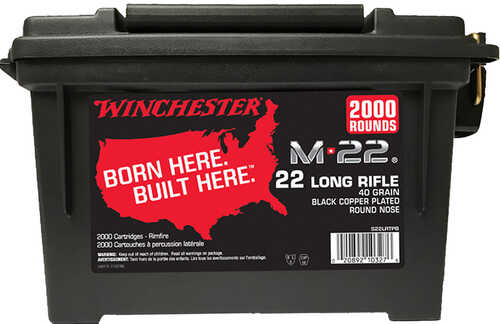 Winchester M-22 22 LR 40gr Black Plated Lead Round Nose Ammo Can - 2000 Rounds