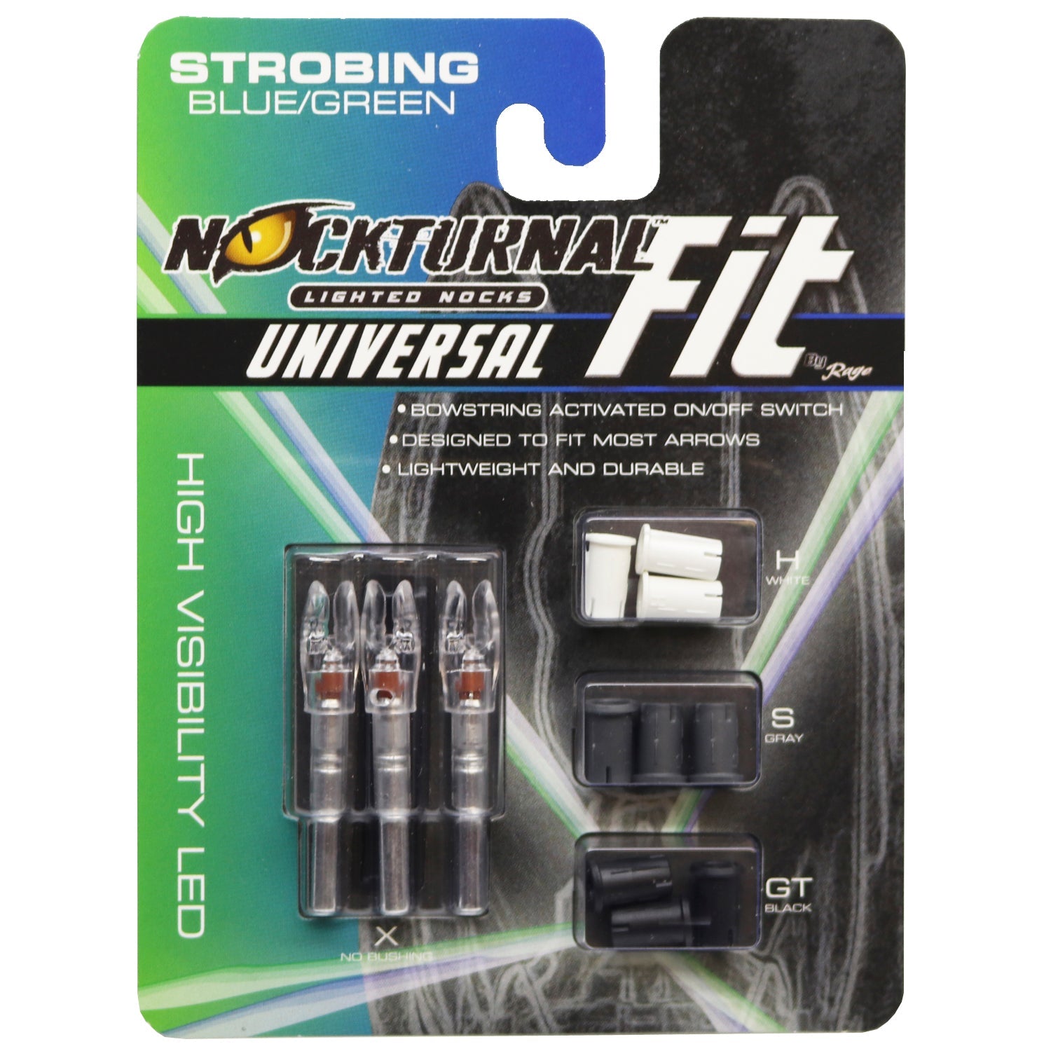 Nockturnal FIT Universal Size Strobing Blue & Green Lighted Nock 3 Pack