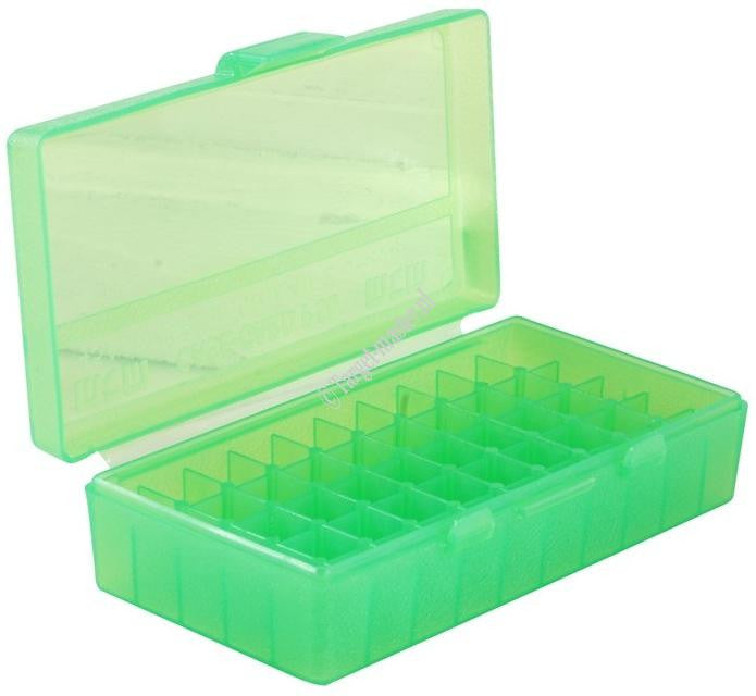 MTM 50RD PISTOL FLIP TOP CASE 40, 45, 10MM , 357- CLEAR GREEN-High Falls Outfitters