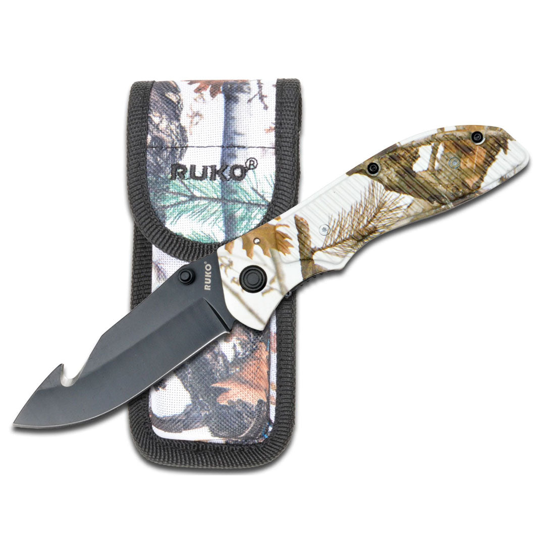 Ruko Outdoors 440A 3.5" Folding Blade Gut Hook Knife Tundra Handle