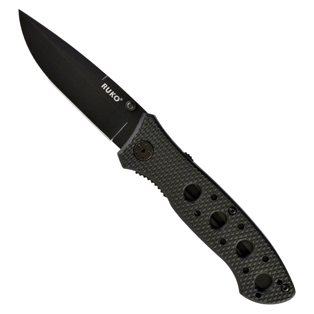 Ruko Outdoors 440A 3.25" Folding Blade Assisted Open Knife Matte Black Handle