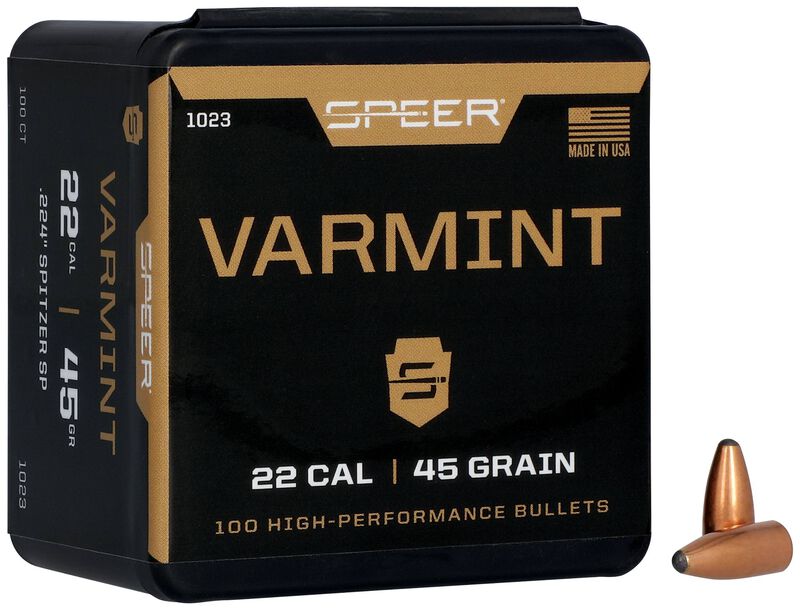 Speer Varmint Soft Point .224 45 grain rifle bullets, 100 count