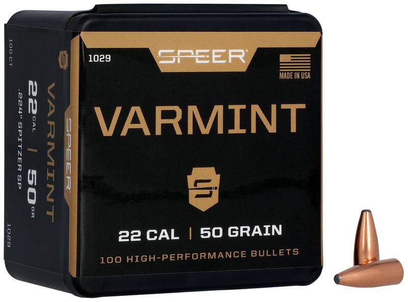 Speer Varmint Soft Point .224 50 grain rifle bullets, 100 count
