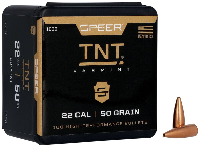 Speer TNT .224 50 grain rifle bullets, 100 count