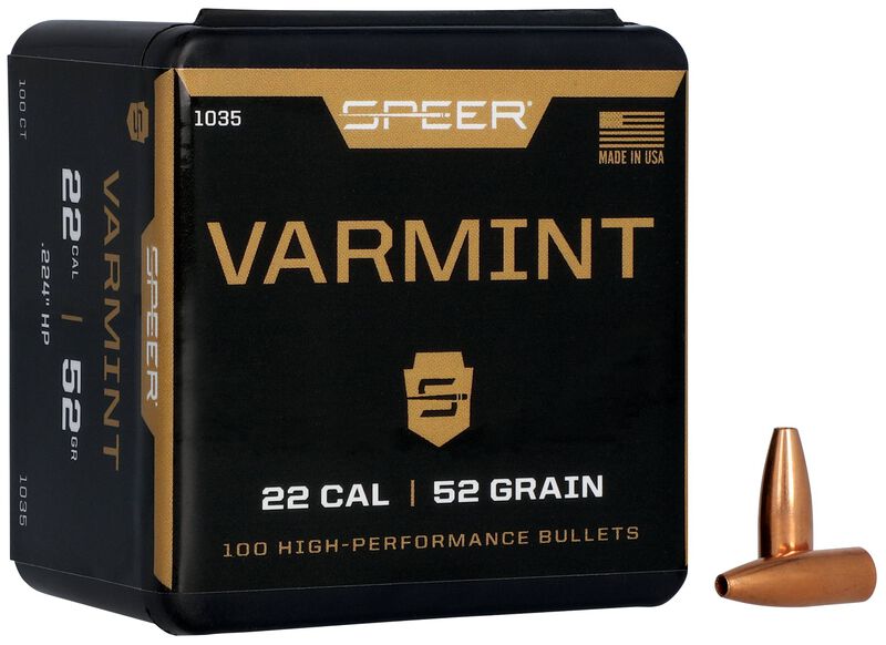 Speer Varmint Hollow Point .224 52 grain rifle bullets, 100 count