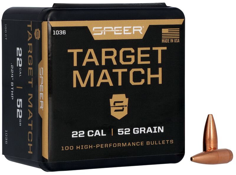 Speer Target Match .224 52 grain rifle bullets, 100 count