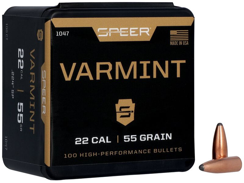 Speer Varmint Soft Point .224 55 grain rifle bullets, 100 count