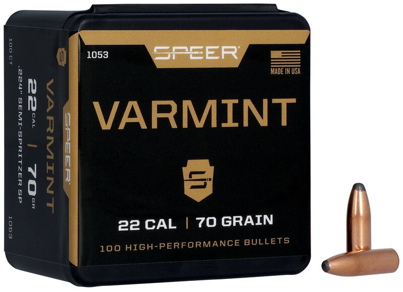 Speer Varmint Soft Point .224 70 grain rifle bullets, 100 count