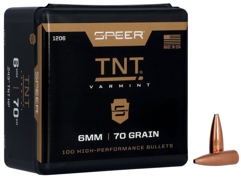 Speer TNT .243 70 grain rifle bullets, 100 count