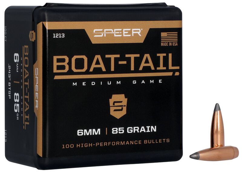 Speer Boat-Tail .243 85 grain rifle bullets, 100 count