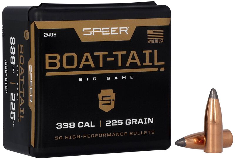Speer Boat-Tail .338 Cal 225gr Jacketed Soft Point Boat-Tail Component Bullets - 50 Count