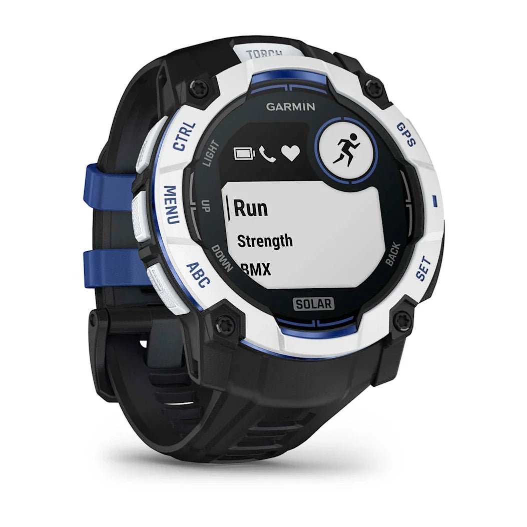 Garmin Instinct 3 – 50 mm Solar Whitestone with Black / Bolt Blue Band