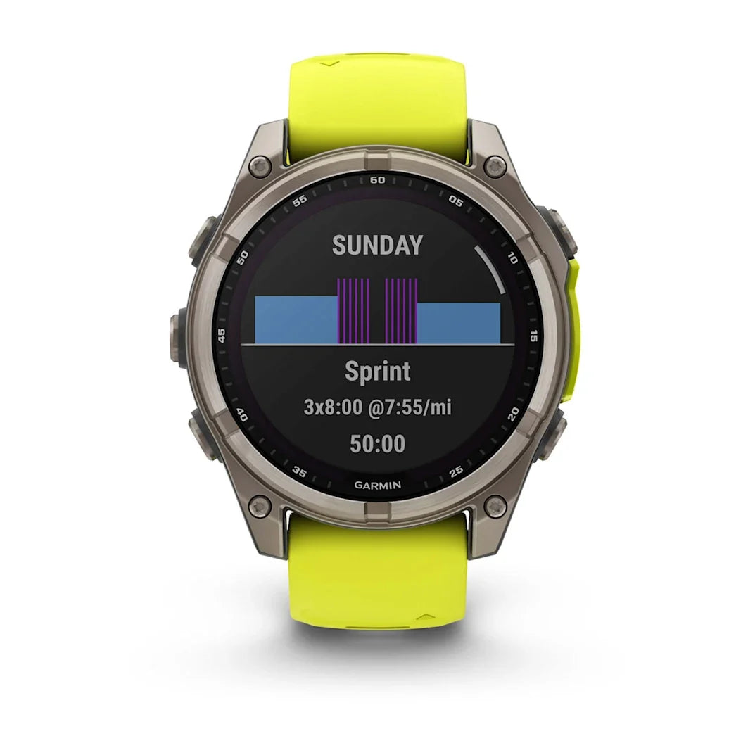 Garmin fēnix 8 – 47 mm Solar Sapphire Titanium with Amp Yellow / Graphite Silicone Band