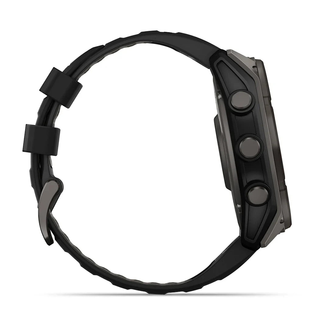 Garmin fēnix 8 – 51 mm Solar Sapphire Carbon Gray DLC Titanium with Black / Pebble Gray Silicone Band