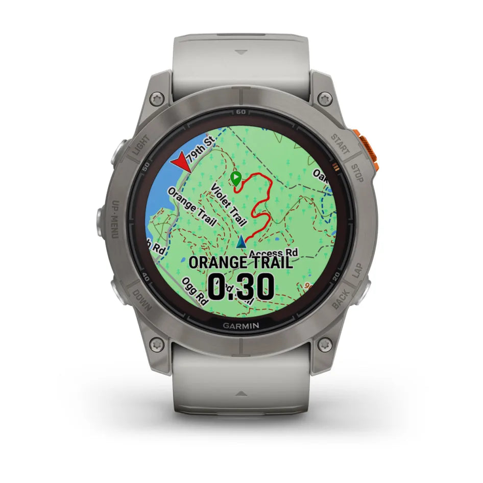 Garmin fēnix 7X Pro – Sapphire Solar Edition Titanium with Fog Gray/Ember Orange Band