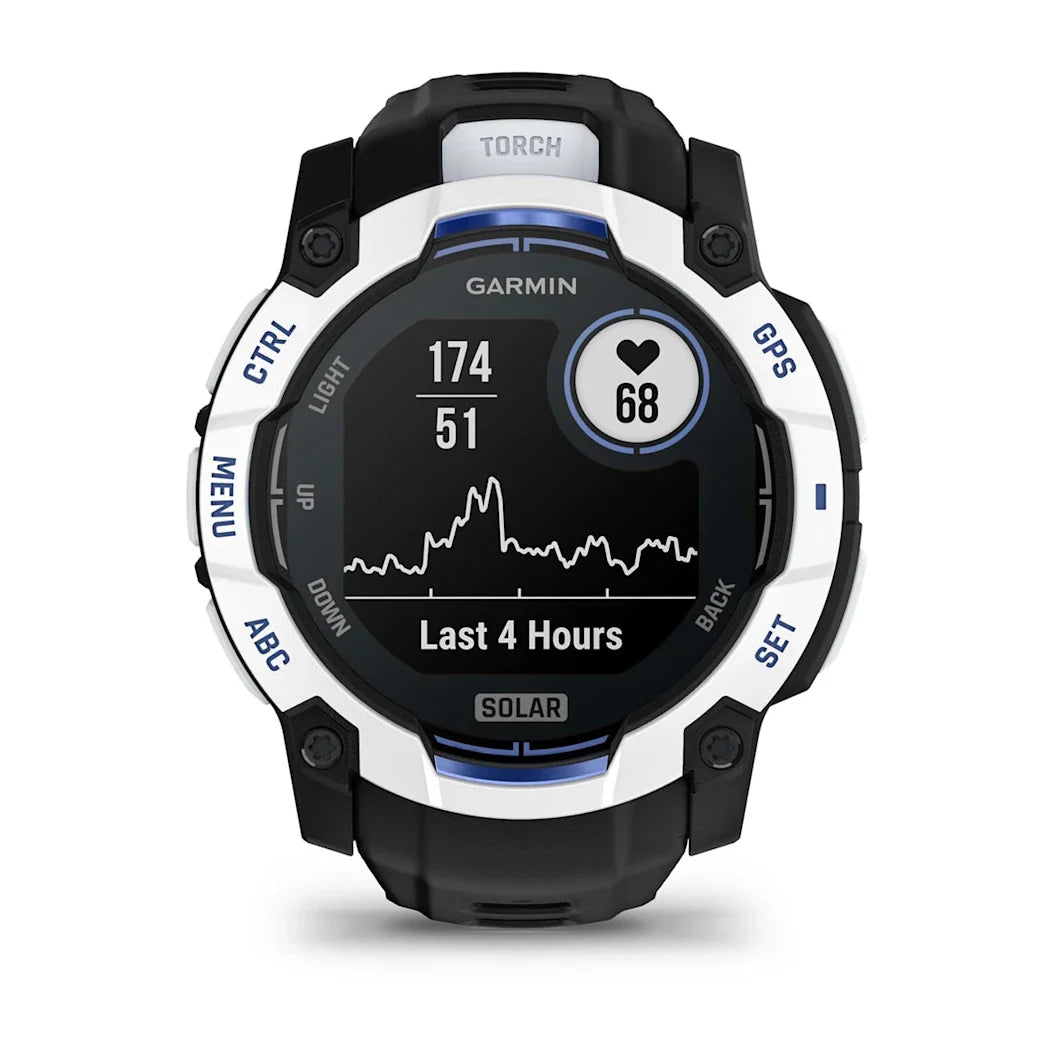 Garmin Instinct 3 – 50 mm Solar Whitestone with Black / Bolt Blue Band
