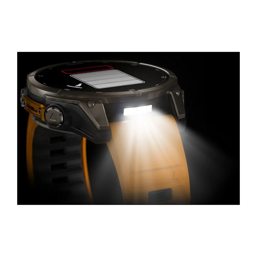 Garmin fēnix 8 – 47 mm AMOLED Sapphire Titanium with Spark Orange / Graphite Silicone Band