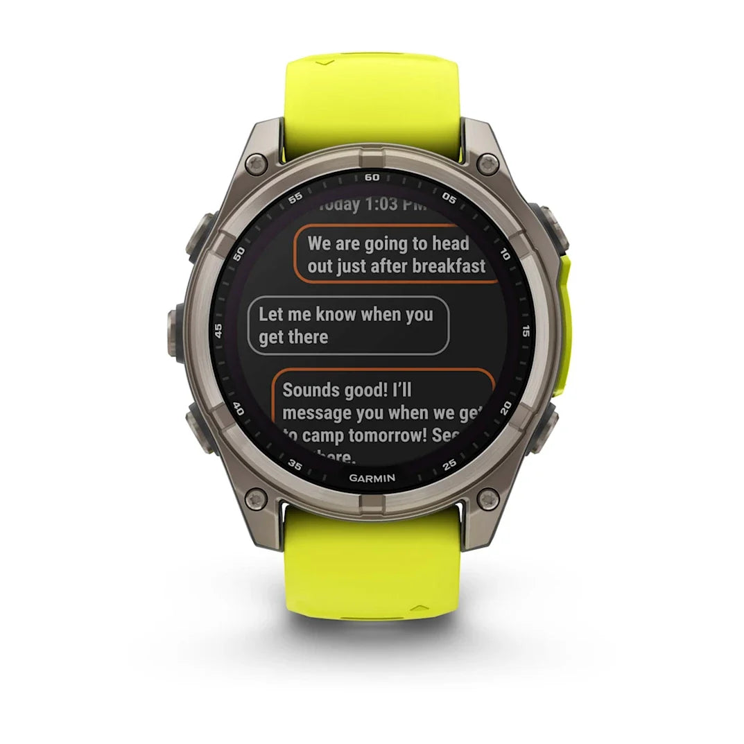 Garmin fēnix 8 – 47 mm Solar Sapphire Titanium with Amp Yellow / Graphite Silicone Band