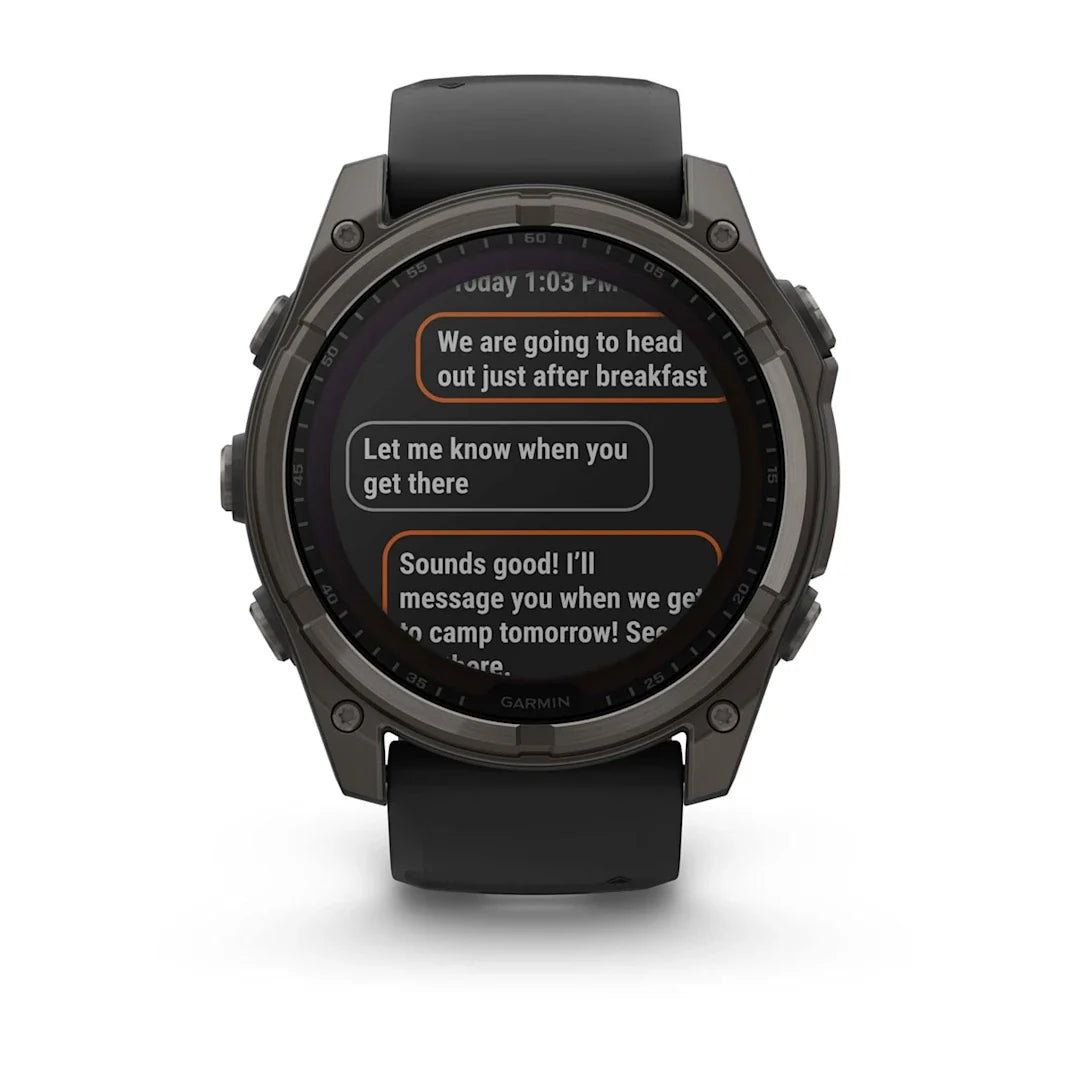Garmin fēnix 8 – 51 mm Solar Sapphire Carbon Gray DLC Titanium with Black / Pebble Gray Silicone Band