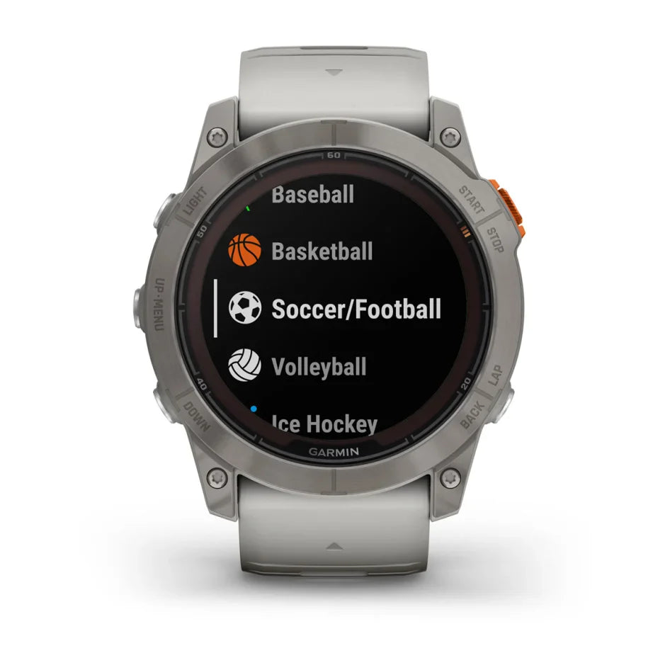 Garmin fēnix 7X Pro – Sapphire Solar Edition Titanium with Fog Gray/Ember Orange Band