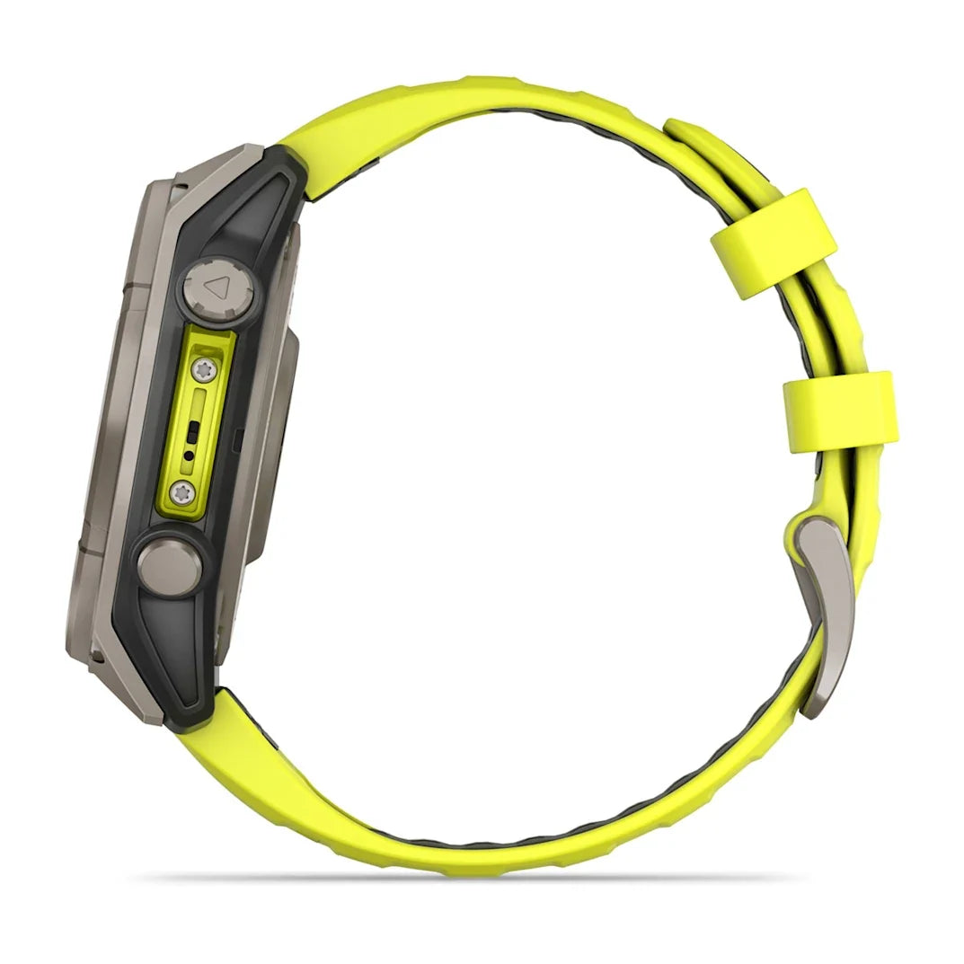 Garmin fēnix 8 – 47 mm Solar Sapphire Titanium with Amp Yellow / Graphite Silicone Band