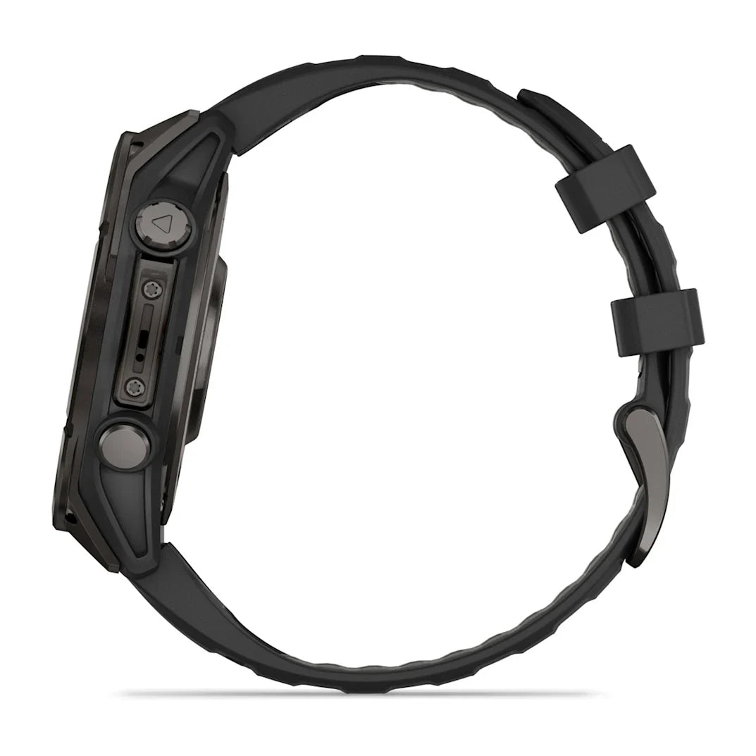 Garmin fēnix 8 – 47 mm AMOLED Sapphire Carbon Gray DLC Titanium with Black / Pebble Gray Silicone Band