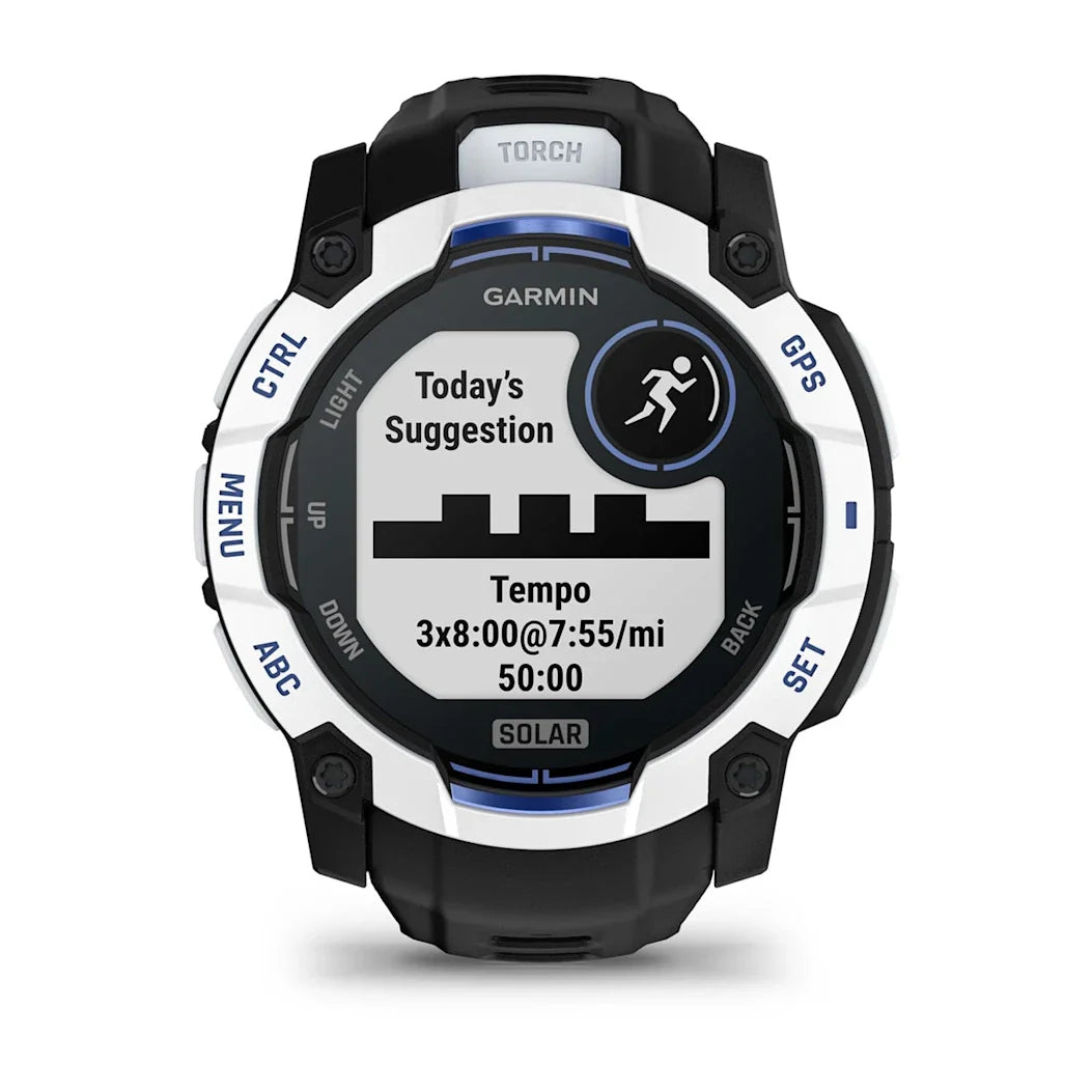Garmin Instinct 3 – 50 mm Solar Whitestone with Black / Bolt Blue Band