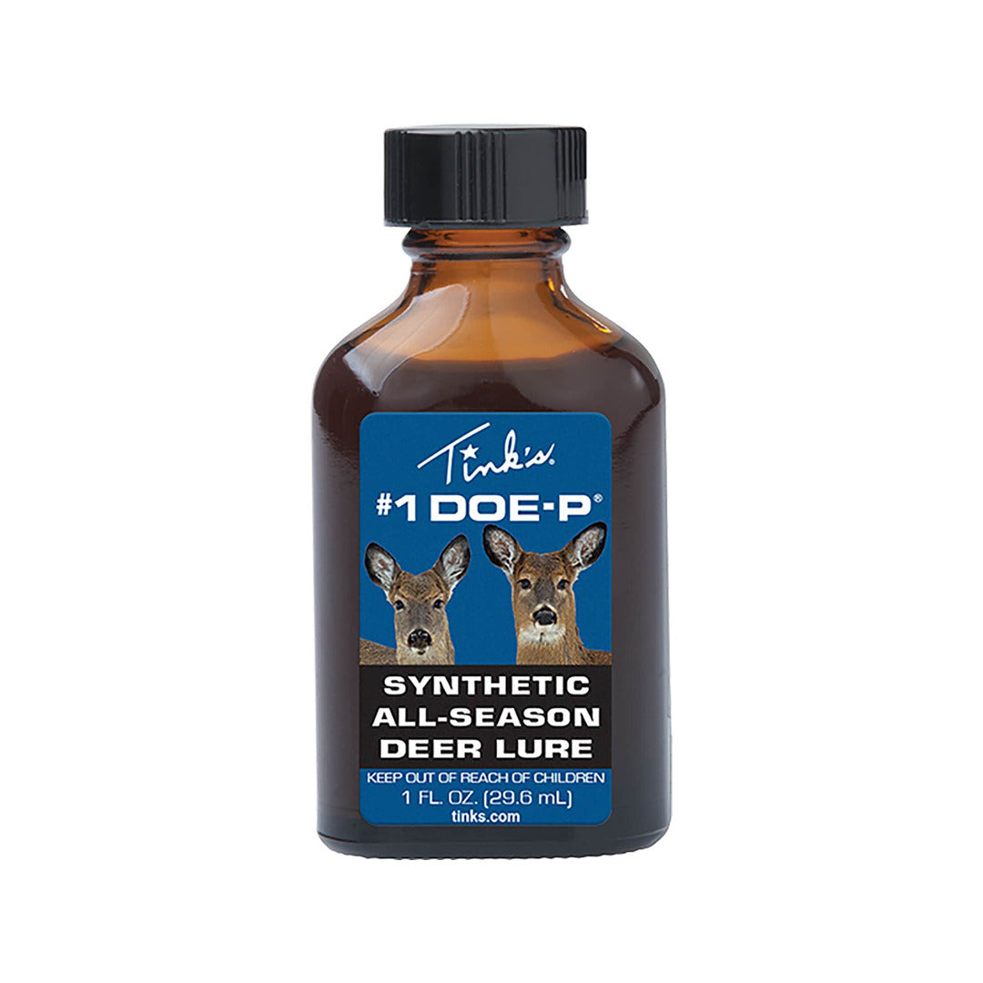 Tink's #1 Doe-P Synthetic Deer Scent, 1 oz glass bottle, white background