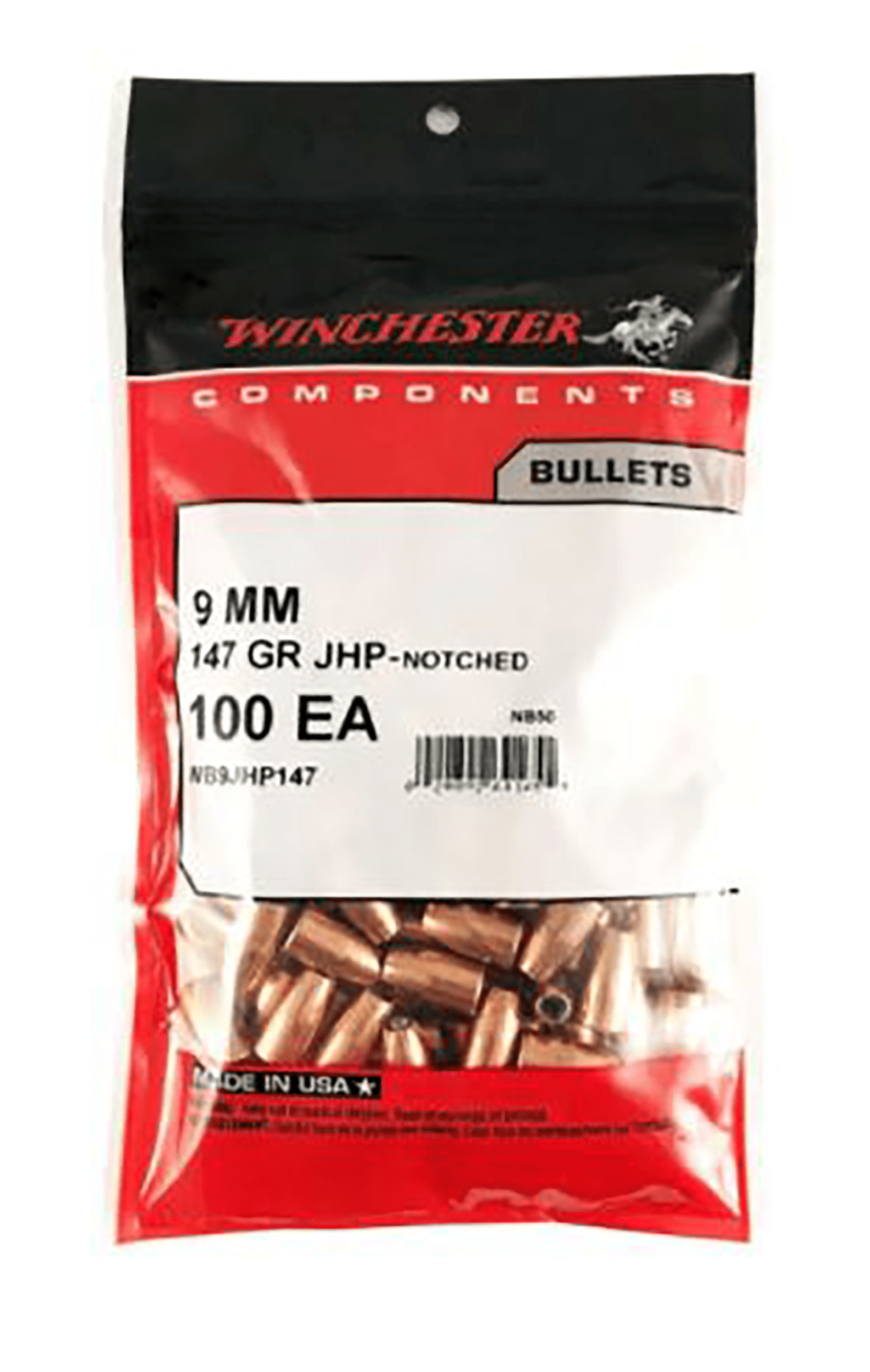 Winchester 9mm .355 147gr Jacketed Hollow Point Bullets - 500 Count