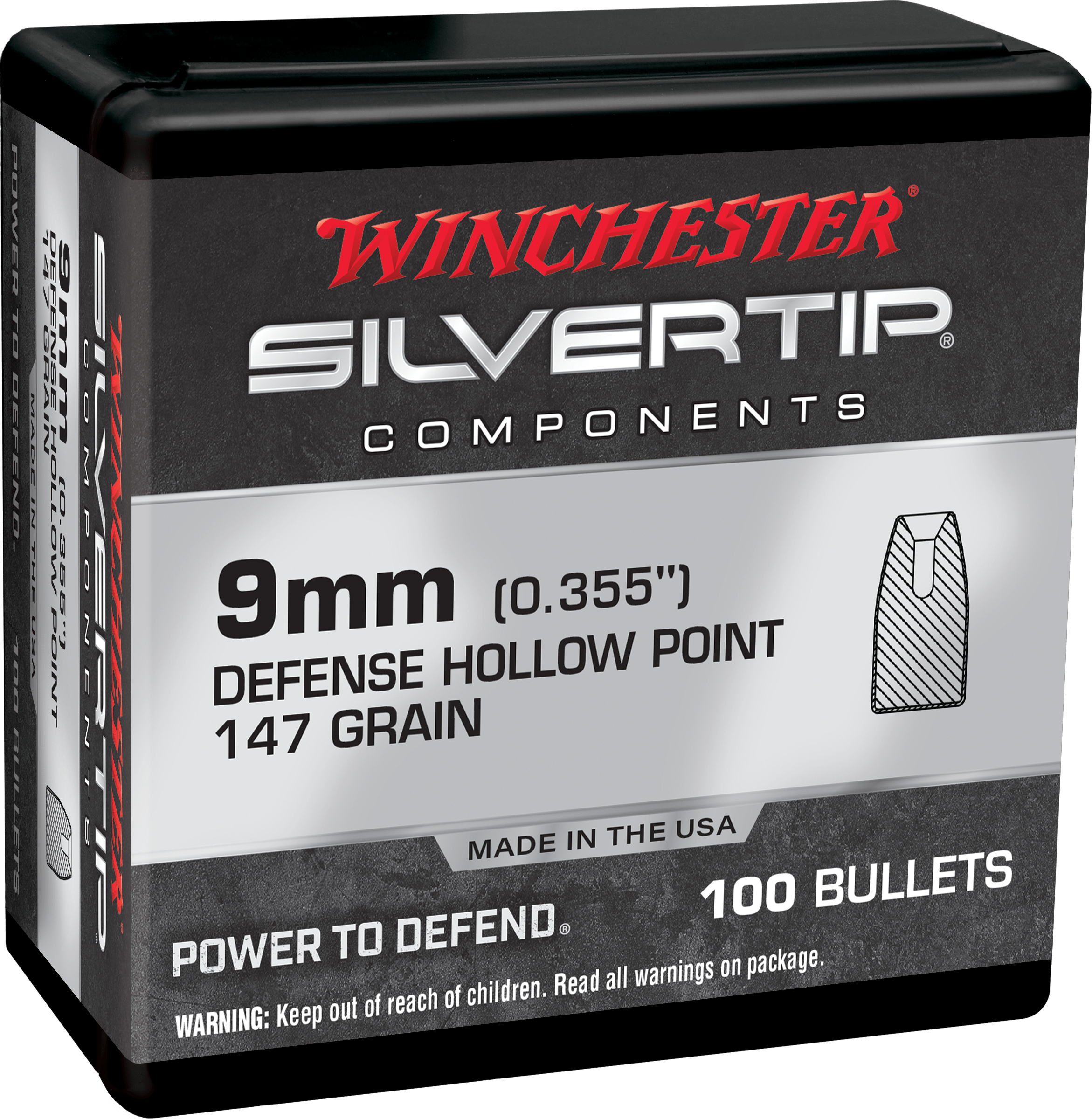 Winchester 9mm .355 147gr Silvertip Hollow Point Bullets - 100 Count