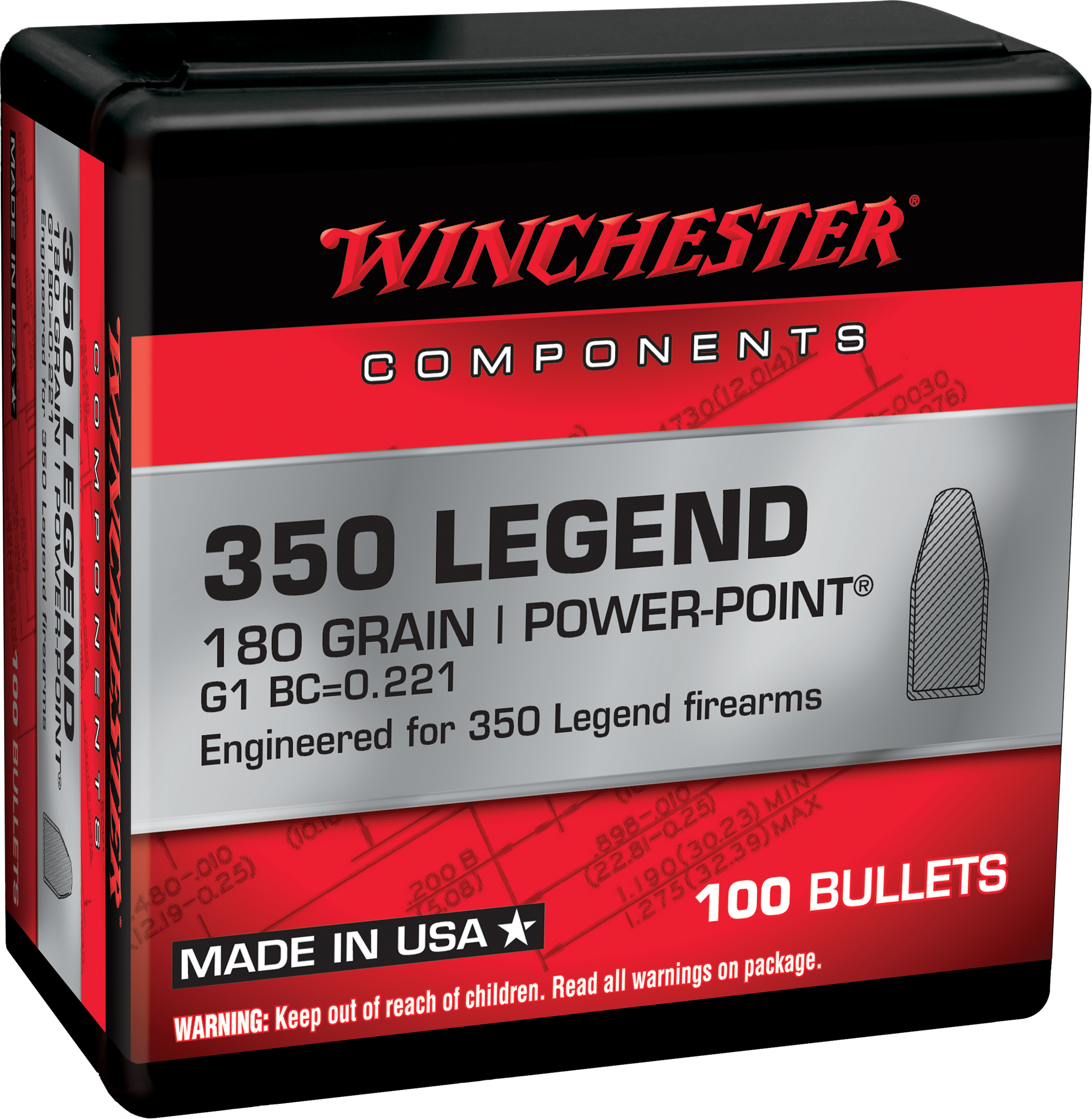 Winchester 350 Legend 180gr Power-Point Bullets - 100 Count